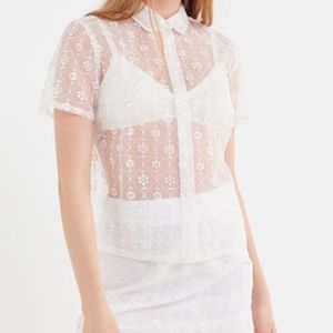 UO Embroidered Mesh Button Down Shirt